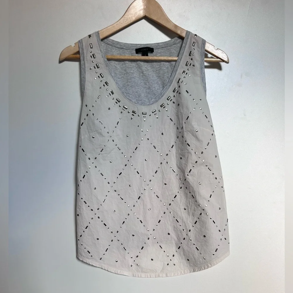 J Crew Diamond Studded Tank Top Size S Womens white  Silver Sleeveless Blouse